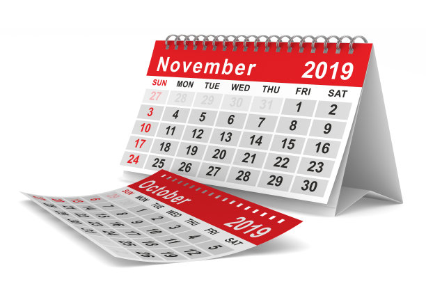 2019年。11月份的日历。孤立的3 d演示图片 2019年。11月份的日历。孤立的3 d演示图片下载