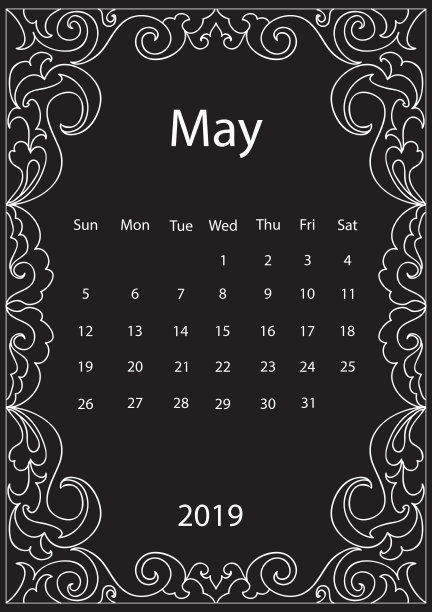 白色粉笔画曼荼罗涂鸦框2019年月历在黑板上图片 白色粉笔画曼荼罗涂鸦框2019年月历在黑板上图片下载