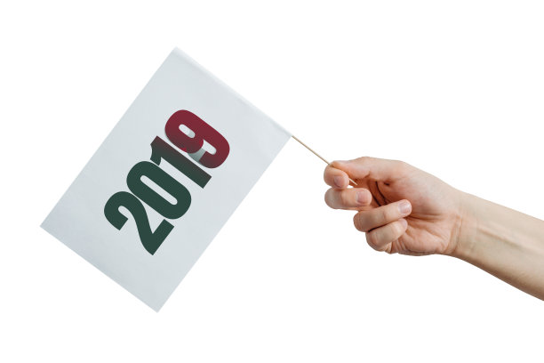 手中举着印有2019字样的旗帜。图片 手中举着印有2019字样的旗帜。图片下载