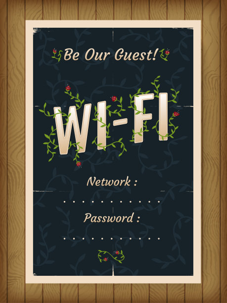 Wifi海报概念木桌。复古背景与花卉元素。vip客户或客人上网传单。图片 Wifi海报概念木桌。复古背景与花卉元素。vip客户或客人上网传单。图片下载