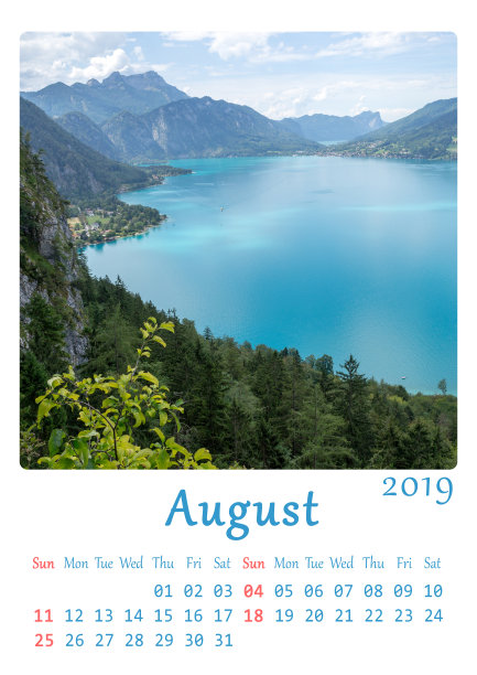 2019年可打印A4日历- 8月图片 2019年可打印A4日历- 8月图片下载