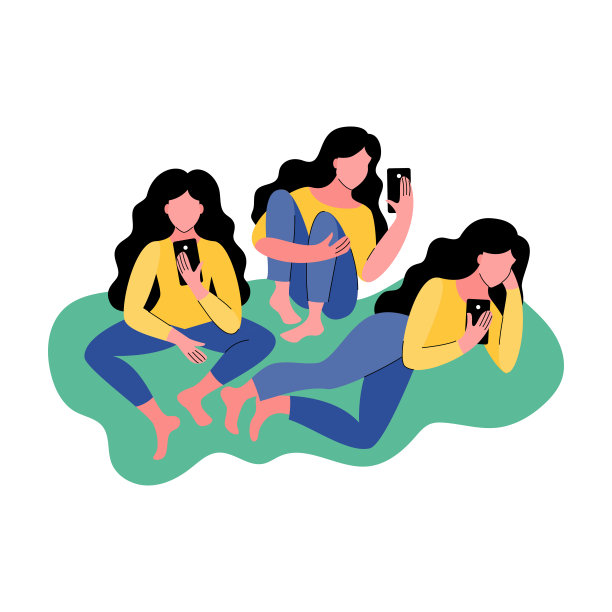 三个女人在用智能手机。矢量插图。图片 三个女人在用智能手机。矢量插图。图片下载
