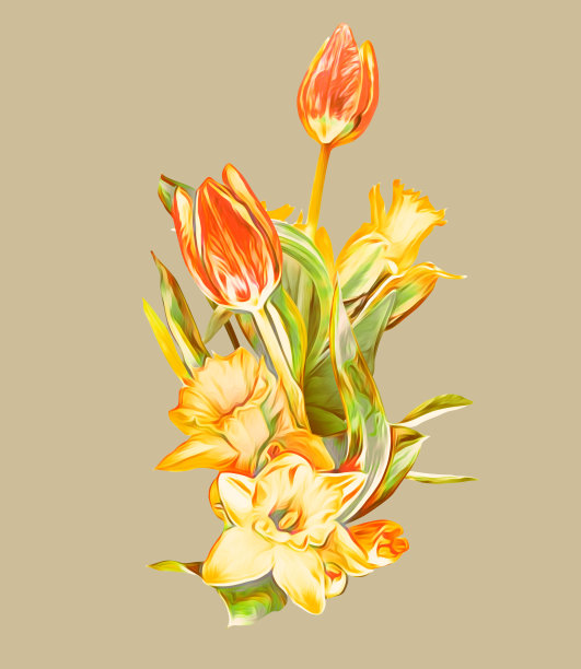 春天的花,郁金香和水仙花,图案。图片 春天的花,郁金香和水仙花,图案。图片下载