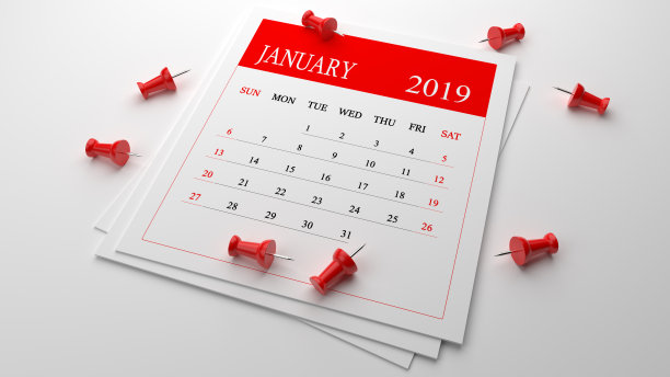 红色一月日历2019年白色背景与红色大头针图片 红色一月日历2019年白色背景与红色大头针图片下载