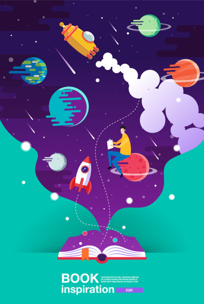 打开书本,空间背景,学校,阅读和学习,想象和灵感图片。幻想和创意,矢量平面插图。图片 打开书本,空间背景,学校,阅读和学习,想象和灵感图片。幻想和创意,矢量平面插图。图片下载