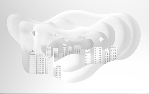 白色的摩天大楼和波浪。建筑全景建筑。现代城市天际线建筑工业纸艺术景观摩天大楼办公室。3 d渲染图图片 白色的摩天大楼和波浪。建筑全景建筑。现代城市天际线建筑工业纸艺术景观摩天大楼办公室。3 d渲染图图片下载