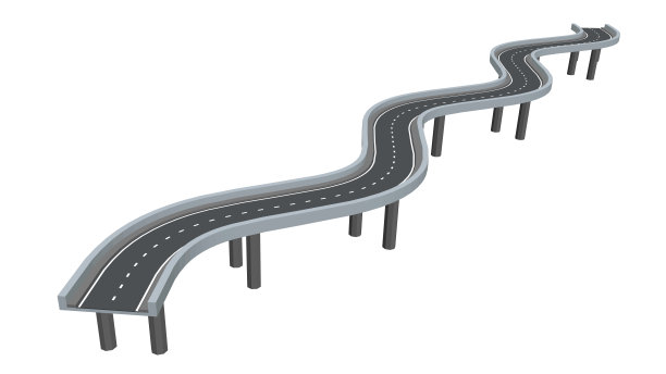 弯曲的道路上有支撑物。3 d矢量插图。图片 弯曲的道路上有支撑物。3 d矢量插图。图片下载