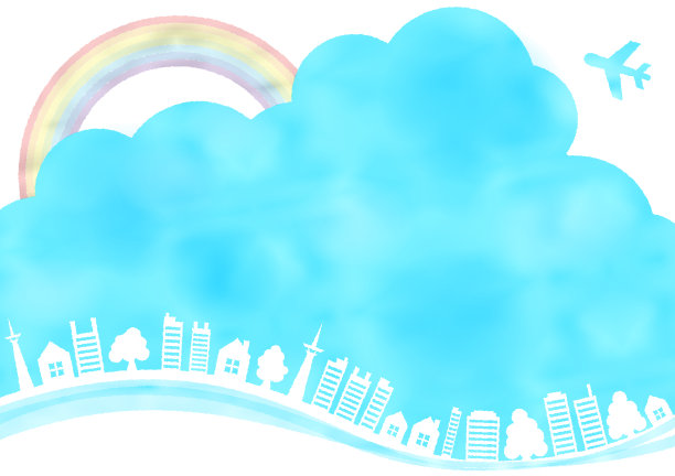 水彩画的房子,上面有建筑物、树和飞机的剪影框架图片 水彩画的房子,上面有建筑物、树和飞机的剪影框架图片下载