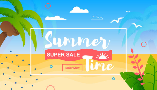 夏季时间和超级销售扁平热带旗帜图片 夏季时间和超级销售扁平热带旗帜图片下载