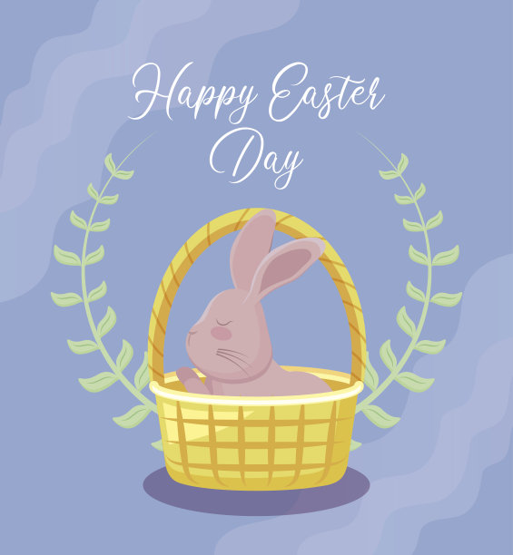 复活节快乐卡片与可爱的兔子在柳条篮子图片 复活节快乐卡片与可爱的兔子在柳条篮子图片下载