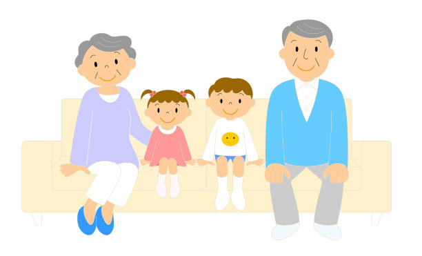 这是一对老一代夫妇和孙子在沙发上休息的插图图片 这是一对老一代夫妇和孙子在沙发上休息的插图图片下载