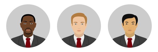 一组男性图标。白人,非裔美国人和亚裔男性。向量图片 一组男性图标。白人,非裔美国人和亚裔男性。向量图片下载