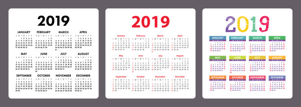 日历2019年。丰富多彩的英语组。一周从周日开始。向量模板集合。压延机收集。基本的网格图片 日历2019年。丰富多彩的英语组。一周从周日开始。向量模板集合。压延机收集。基本的网格图片下载