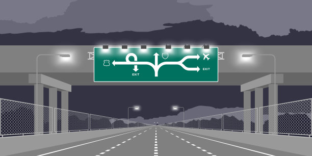 道路地下通道高速公路或高速公路和绿色标识在夜间插图孤立在黑暗的天空背景图片 道路地下通道高速公路或高速公路和绿色标识在夜间插图孤立在黑暗的天空背景图片下载