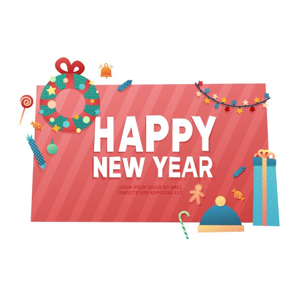 模板设计横幅新年快乐提供。平面矢量风格的传单与圣诞节装饰元素。用礼物和花环设计快乐的节日相框。图片 模板设计横幅新年快乐提供。平面矢量风格的传单与圣诞节装饰元素。用礼物和花环设计快乐的节日相框。图片下载