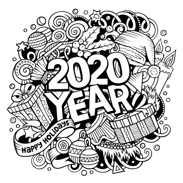 2020年涂鸦插图。新年对象及元素海报设计图片 2020年涂鸦插图。新年对象及元素海报设计图片下载