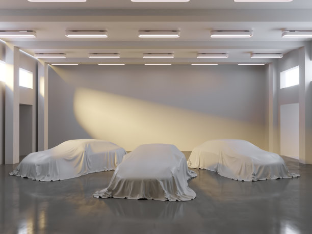 开放机库与摄影工作室和覆盖布车。3 d渲染,插图图片 开放机库与摄影工作室和覆盖布车。3 d渲染,插图图片下载