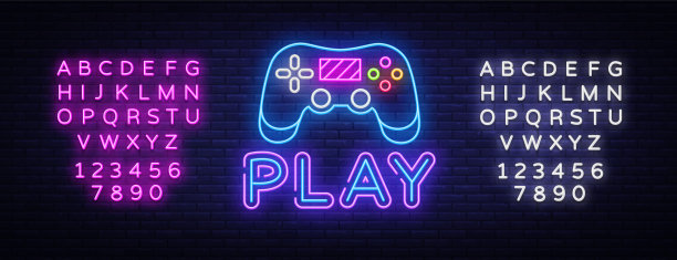 游戏霓虹符号向量。设计模板霓虹招牌、灯光横幅、霓虹灯招牌、夜间亮广告、灯光题字。矢量插图。编辑文字霓虹灯图片 游戏霓虹符号向量。设计模板霓虹招牌、灯光横幅、霓虹灯招牌、夜间亮广告、灯光题字。矢量插图。编辑文字霓虹灯图片下载