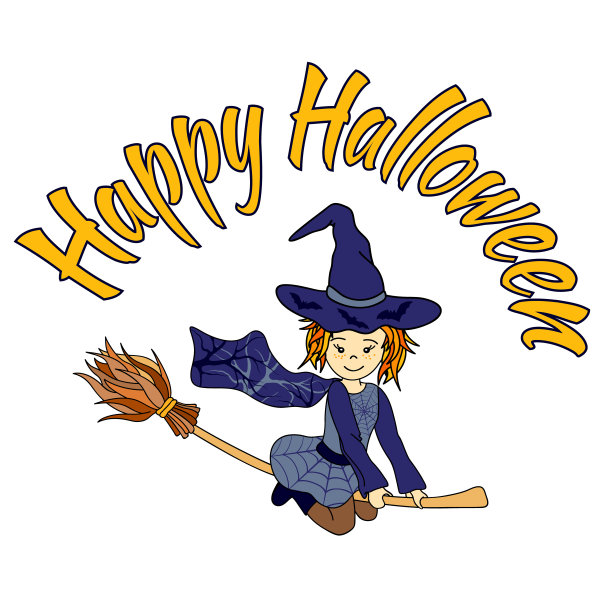 可爱的小飞人巫婆万圣节快乐卡片。图片 可爱的小飞人巫婆万圣节快乐卡片。图片下载