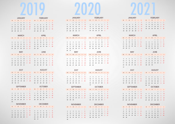 日历为2019年,2020年,2021年简单矢量模板图片 日历为2019年,2020年,2021年简单矢量模板图片下载