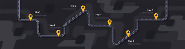 道路地图和旅程路线信息图模板。蜿蜒的道路时间线插图。黑暗的主题。平面向量插图图片 道路地图和旅程路线信息图模板。蜿蜒的道路时间线插图。黑暗的主题。平面向量插图图片下载