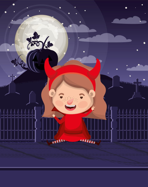 穿着魔鬼服装的小女孩在墓地里图片 穿着魔鬼服装的小女孩在墓地里图片下载