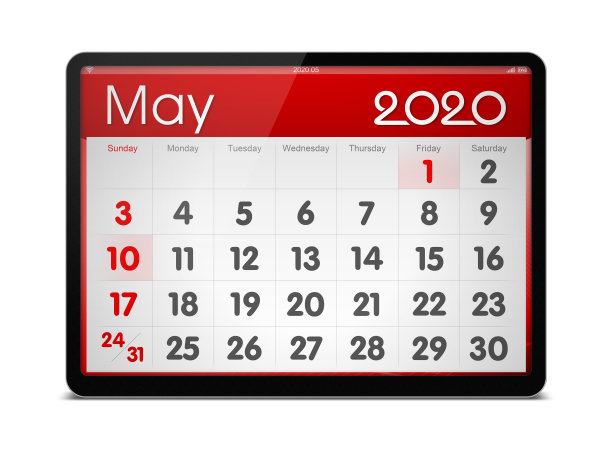 (剪辑路径)2020年5月数字平板电脑孤立日历图片 (剪辑路径)2020年5月数字平板电脑孤立日历图片下载