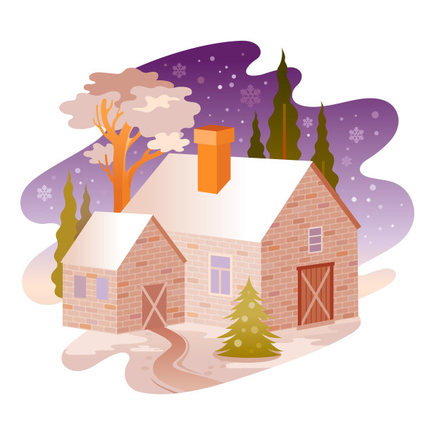 冬天的雪景。四季系列的房子。复古风格的卡通乡村家居。带有树木和天气元素的复古乡村建筑。冬季矢量插图孤立在白色背景。图片 冬天的雪景。四季系列的房子。复古风格的卡通乡村家居。带有树木和天气元素的复古乡村建筑。冬季矢量插图孤立在白色背景。图片下载