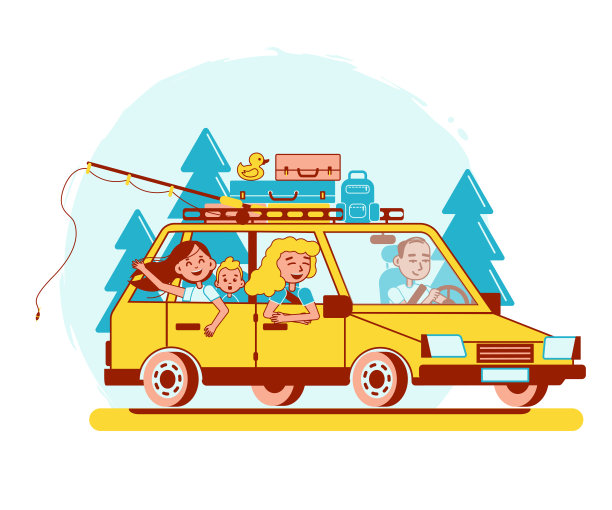 一家人开着黄色的车自驾游图片 一家人开着黄色的车自驾游图片下载