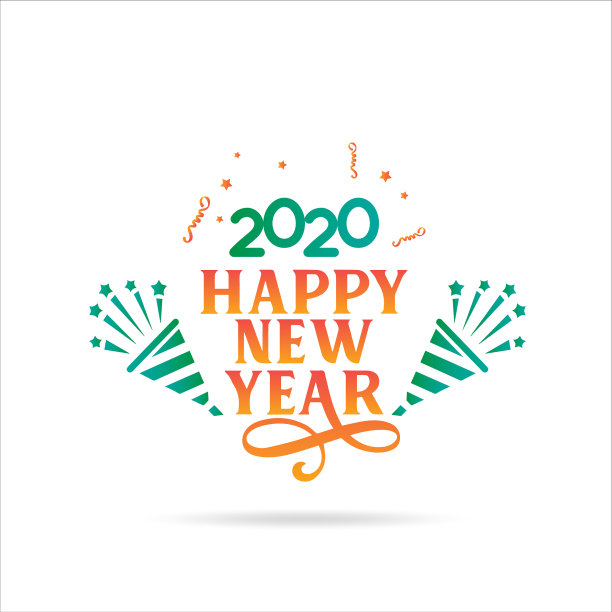 2020新年快乐。矢量假日插图与字母组成和喇叭在绿色橙色颜色图片 2020新年快乐。矢量假日插图与字母组成和喇叭在绿色橙色颜色图片下载