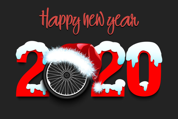 下雪的新年数字2020和自行车车轮图片 下雪的新年数字2020和自行车车轮图片下载