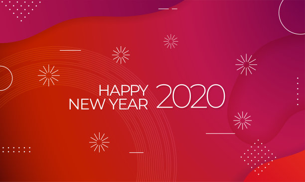 快乐2020年庆祝海报模板设计与彩色抽象流体液体背景和烟花矢量插图图片 快乐2020年庆祝海报模板设计与彩色抽象流体液体背景和烟花矢量插图图片下载