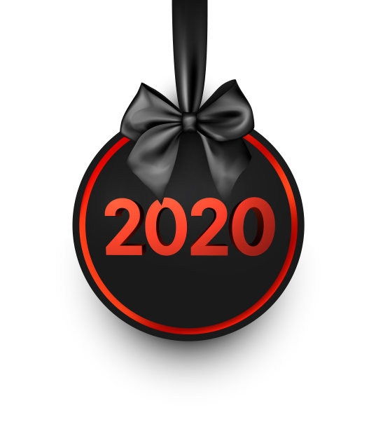 2020年新年黑色球的圣诞球与缎子蝴蝶结。贺卡或装饰品。图片 2020年新年黑色球的圣诞球与缎子蝴蝶结。贺卡或装饰品。图片下载