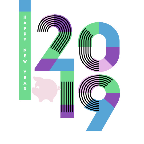 中国新年贺卡的多色数字2019条纹和可爱的猪孤立在白色背景图片 中国新年贺卡的多色数字2019条纹和可爱的猪孤立在白色背景图片下载