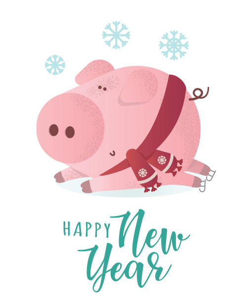 新年快乐横幅。可爱的猪戴着冬季围巾图片 新年快乐横幅。可爱的猪戴着冬季围巾图片下载