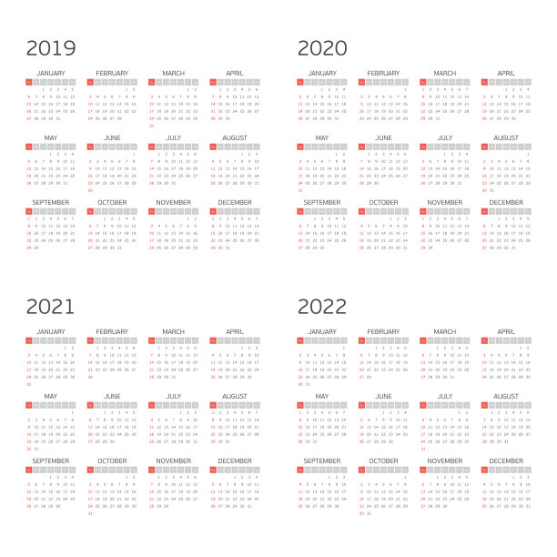 矢量日历2019年2020年2021年2022年。图片 矢量日历2019年2020年2021年2022年。图片下载