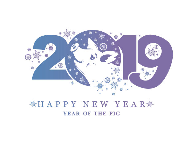 2019年是猪年。Flat pattern 2019,笑脸猪,雪花。图片 2019年是猪年。Flat pattern 2019,笑脸猪,雪花。图片下载