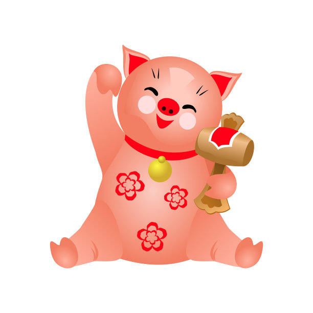 快乐的猪与大槌和猫兔neko打招呼手势,矢量插图为中国新年设计。图片 快乐的猪与大槌和猫兔neko打招呼手势,矢量插图为中国新年设计。图片下载