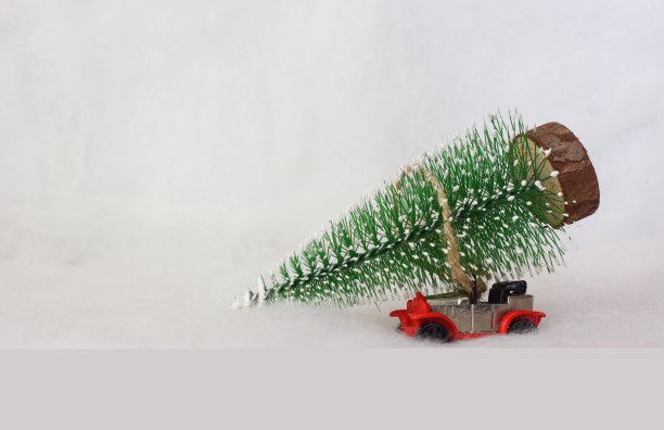 玩具车载着一棵圣诞树在雪景中。空间的文本。图片 玩具车载着一棵圣诞树在雪景中。空间的文本。图片下载