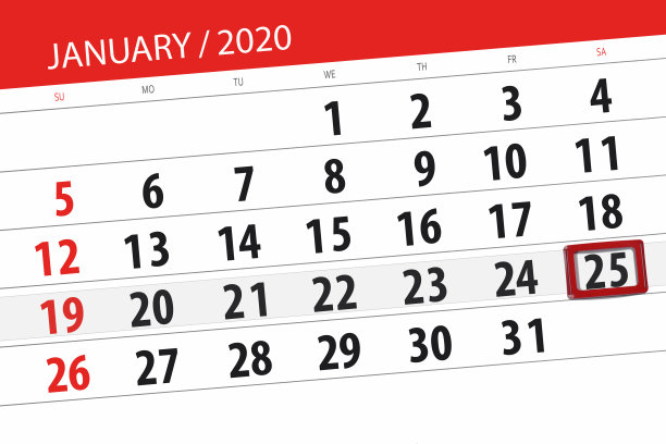 日历计划2020年1月,截止日期,25日,星期六图片 日历计划2020年1月,截止日期,25日,星期六图片下载