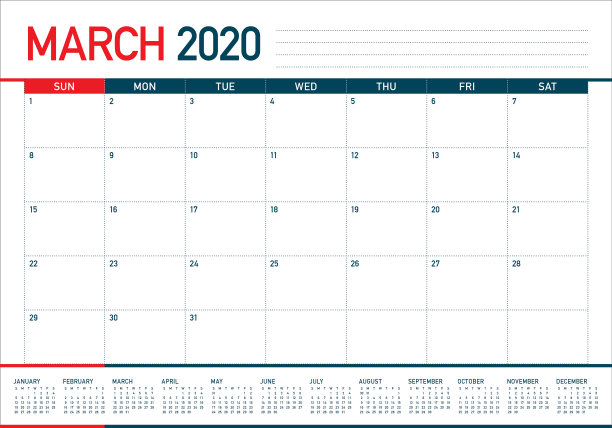 2020年3月台历矢量插图图片 2020年3月台历矢量插图图片下载