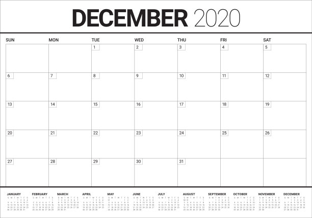 2020年12月台历矢量插图图片 2020年12月台历矢量插图图片下载