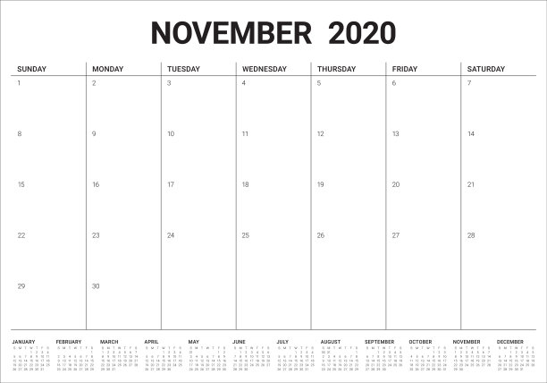 2020年11月台历矢量插图图片 2020年11月台历矢量插图图片下载