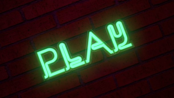 砖墙上的绿色霓虹文字“PLAY”。3 d渲染。图片 砖墙上的绿色霓虹文字“PLAY”。3 d渲染。图片下载