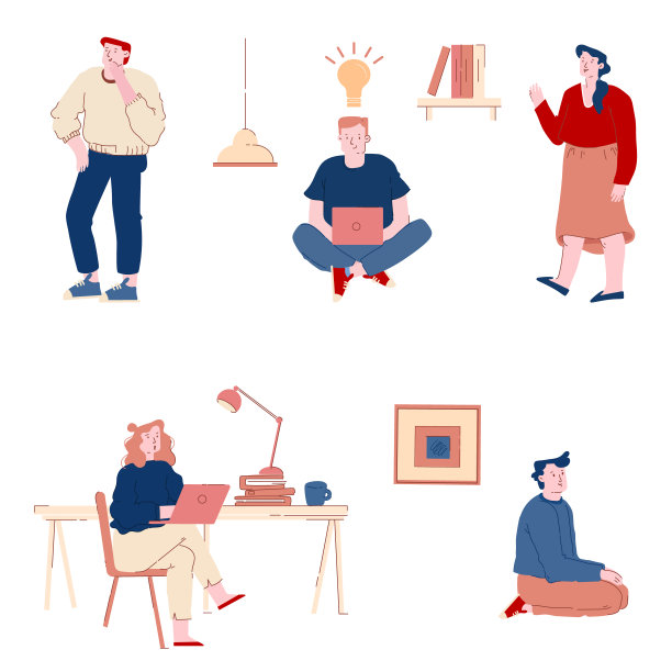 商务人士在办公室头脑风暴和团队合作中发展创造性的想法。商人和女商人在笔记本电脑上工作,头顶上有一个灯泡,这是卡通平面矢量插图图片 商务人士在办公室头脑风暴和团队合作中发展创造性的想法。商人和女商人在笔记本电脑上工作,头顶上有一个灯泡,这是卡通平面矢量插图图片下载