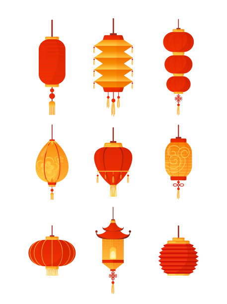 中国灯笼的矢量插图设置在白色的背景。收集传统红灯笼、庆祝装饰品。中国文化的概念。图片 中国灯笼的矢量插图设置在白色的背景。收集传统红灯笼、庆祝装饰品。中国文化的概念。图片下载
