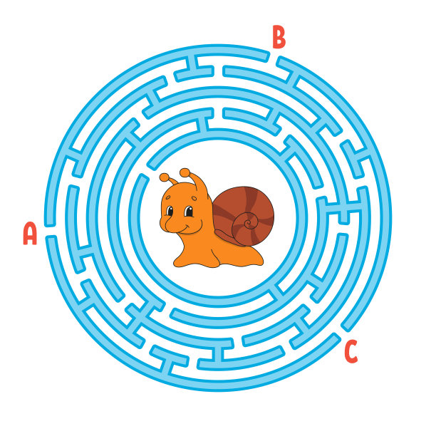 圆迷宫。游戏对孩子。对儿童拼图。圆的迷宫难题。蜗牛软体动物。颜色向量插图。找到正确的道路。教育工作表。图片 圆迷宫。游戏对孩子。对儿童拼图。圆的迷宫难题。蜗牛软体动物。颜色向量插图。找到正确的道路。教育工作表。图片下载