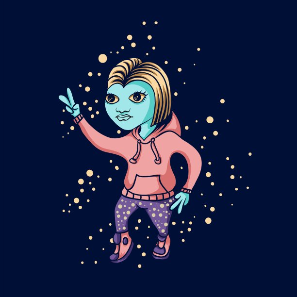 星系空间舞蹈外星人女孩矢量插图图片 星系空间舞蹈外星人女孩矢量插图图片下载