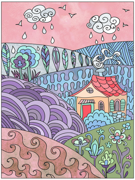 水彩色彩丰富的乡村景观插画与自然景观图片 水彩色彩丰富的乡村景观插画与自然景观图片下载