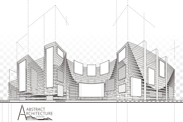 三维插图抽象建筑建筑线画。图片 三维插图抽象建筑建筑线画。图片下载
